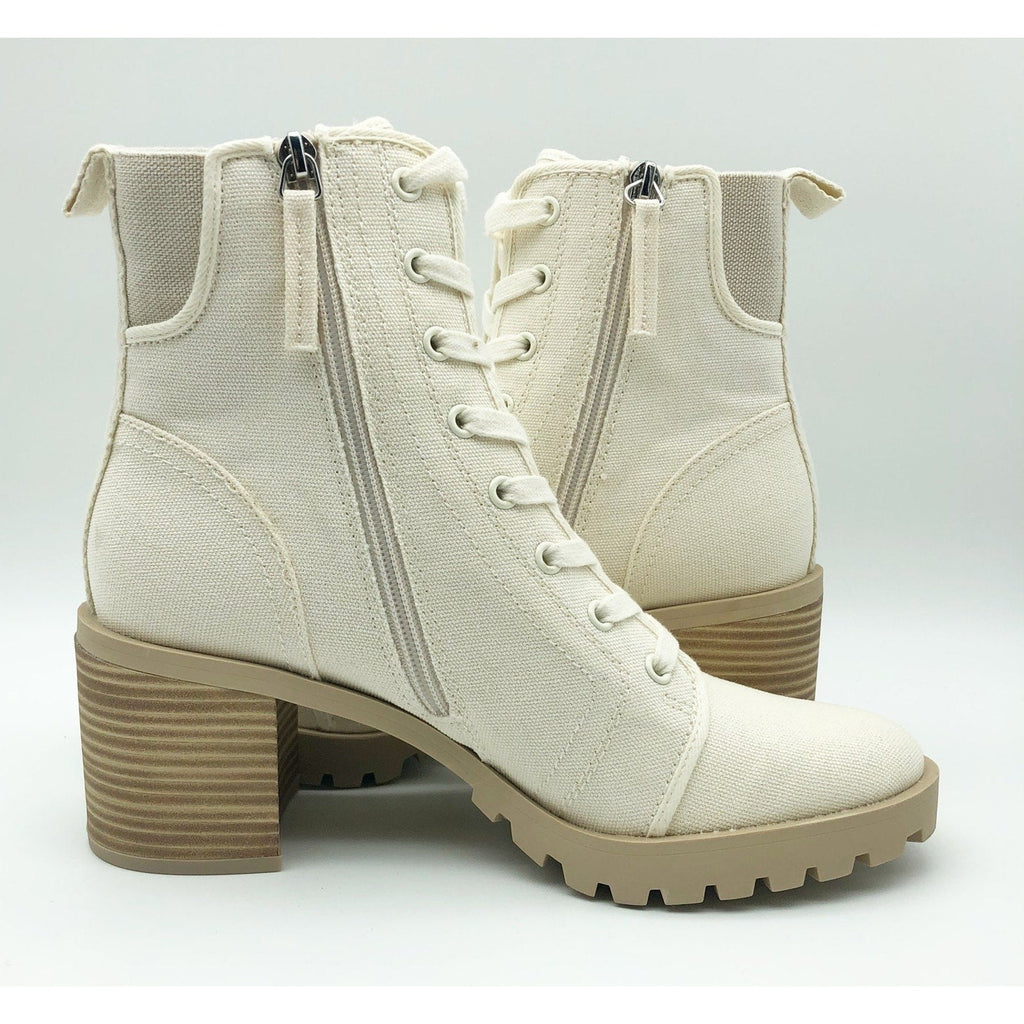 Dolce Vita Womens Combat Boots Size 7 Stacked Heel Off White Canvas NWOB