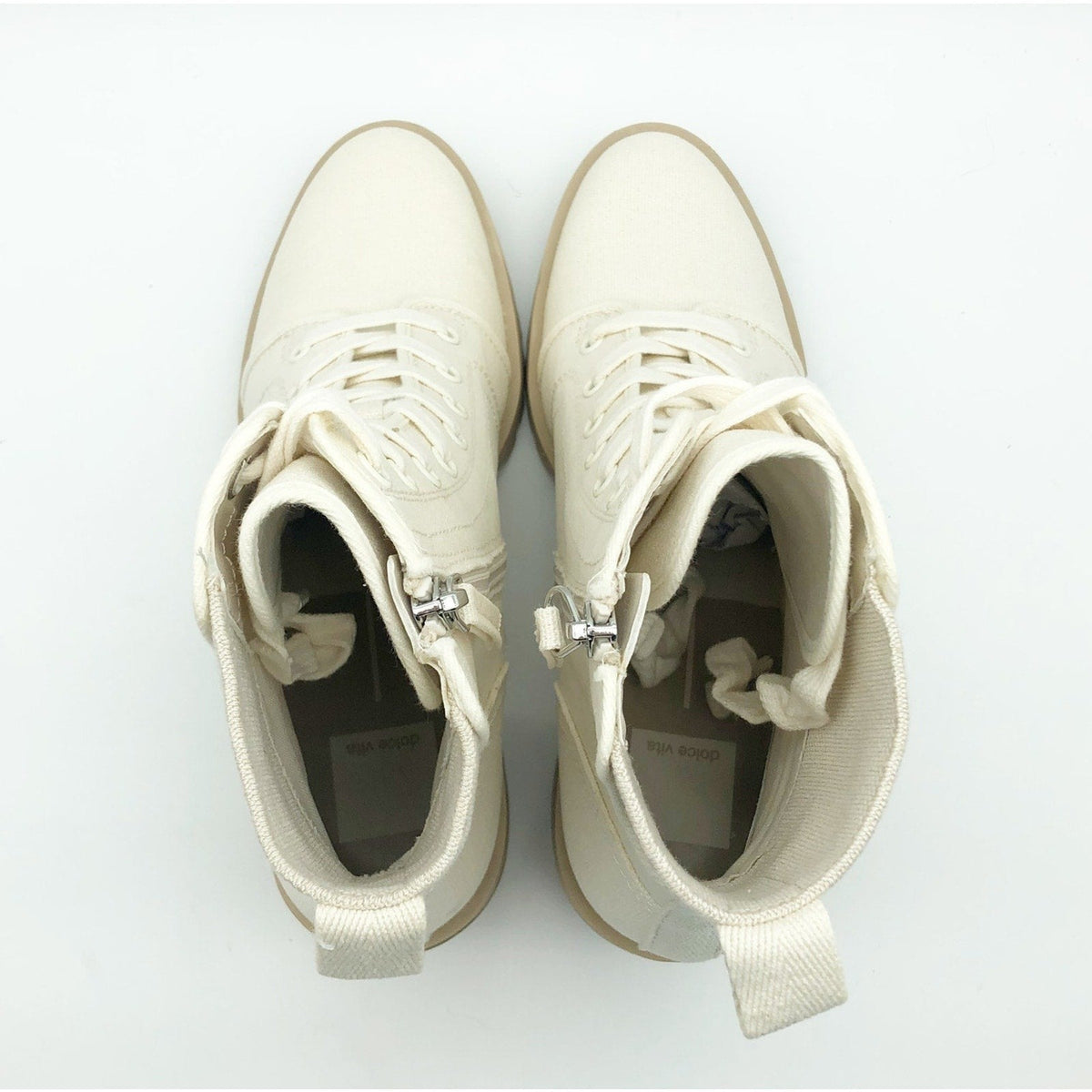 Dolce Vita Womens Combat Boots Size 7 Stacked Heel Off White Canvas NWOB