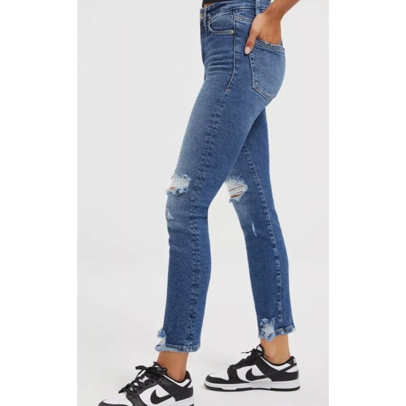 GOOD AMERICAN Good Straight Ripped Ankle Jeans Size 29 US 8 Indigo Blue NWT