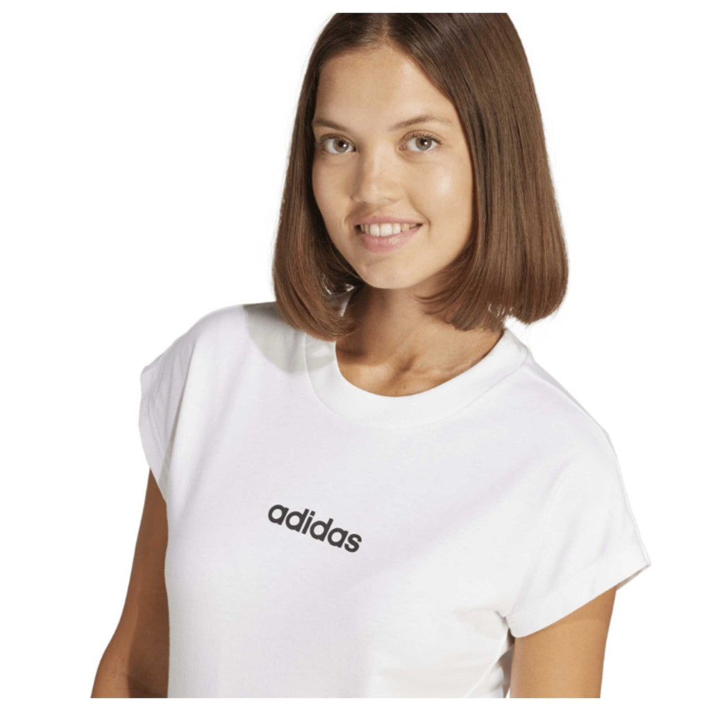 ADIDAS Women's Essentials Linear Single Tee Large White Short Sleeve NWT