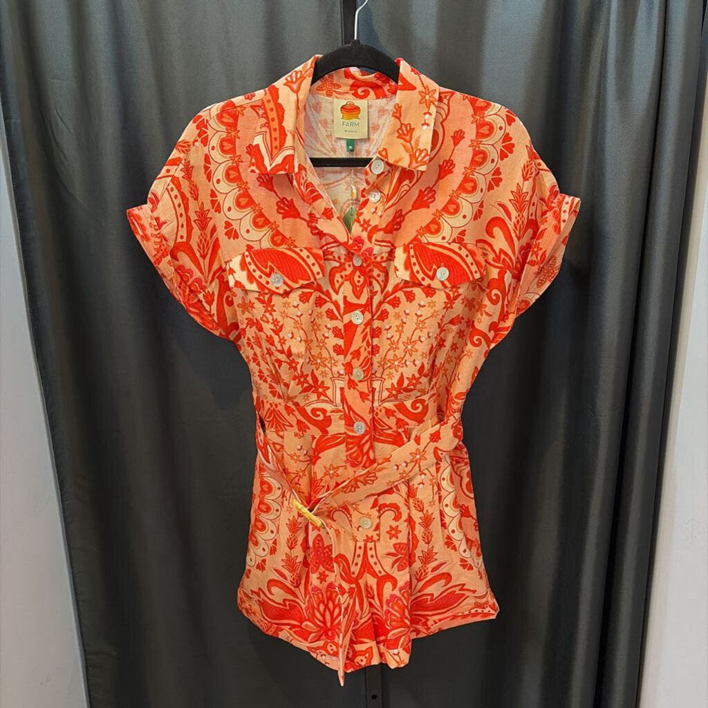 Farm Rio NWT Linen Belted Print ROMPERS Medium