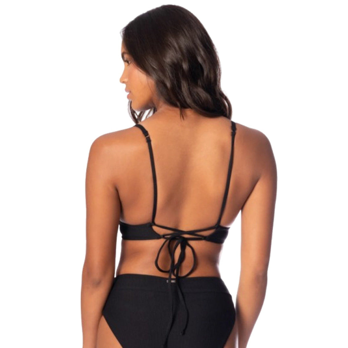 MAAJI Women's Jade Parade Long Line Triangle Bikini Top Small Black NWT