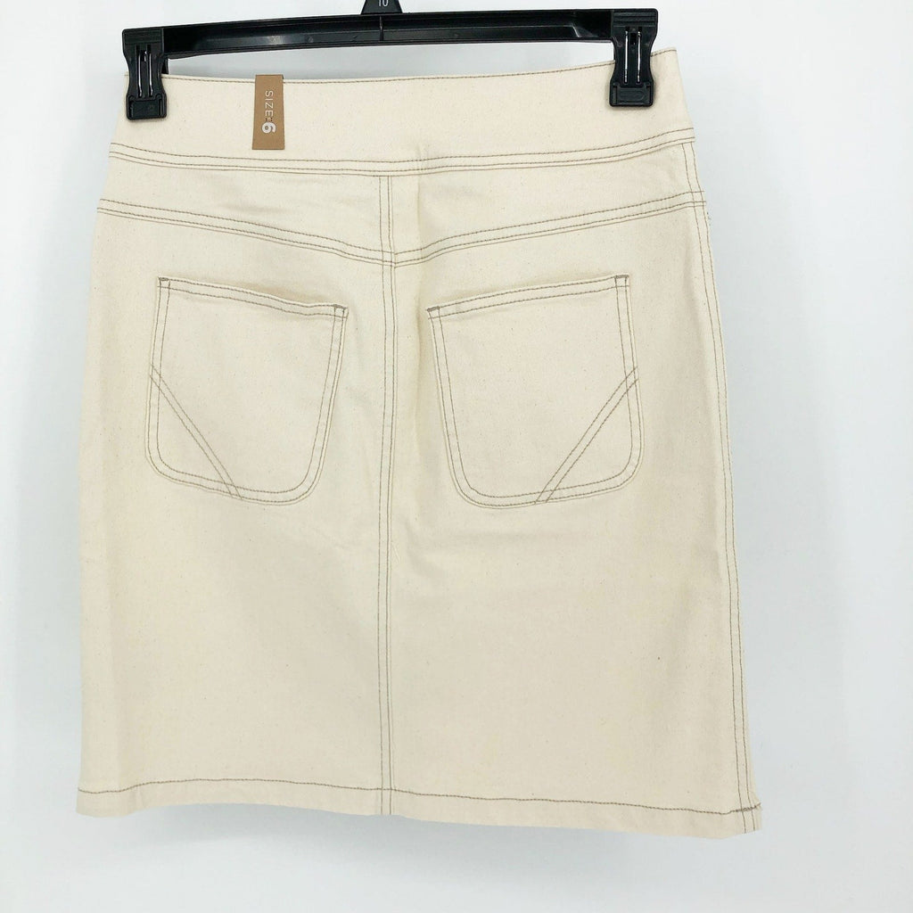 PRANA Womens Broadway Denim Skirt Size 8 Natural Cream Knee Length Stretch NWT