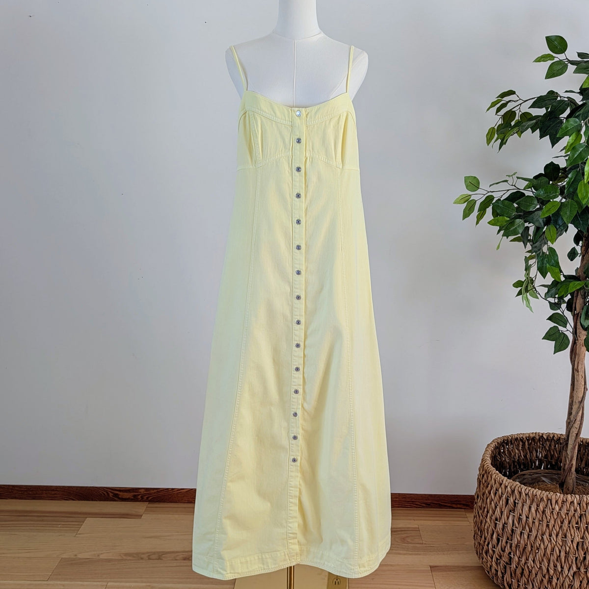 Free People Cotton Button-Front Maxi Dress — L