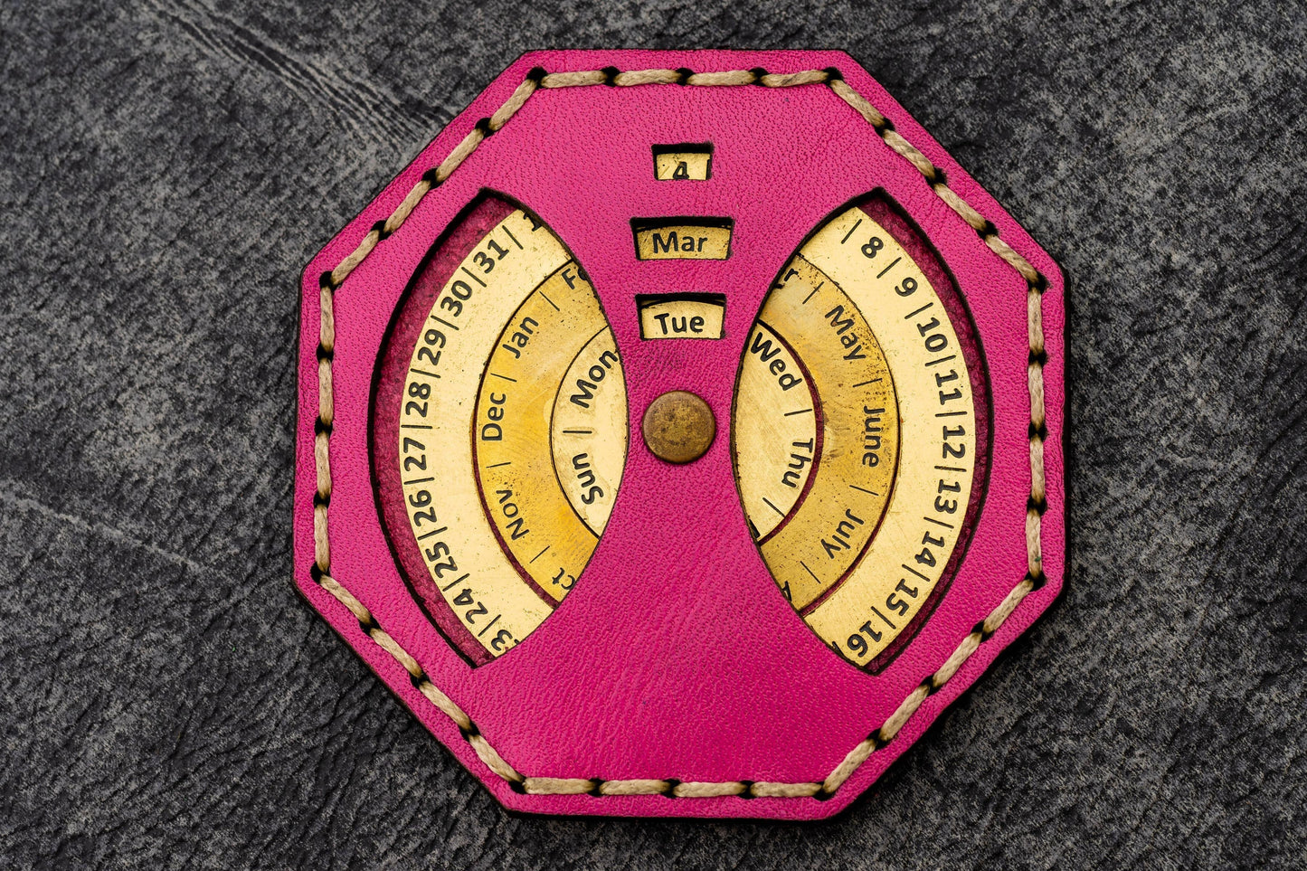 Leather and Brass Perpetual Calendar - Octagon