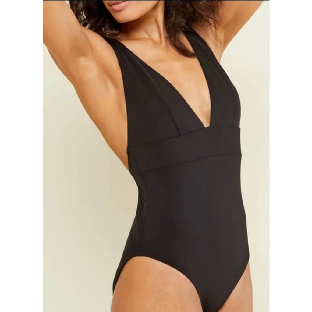 ANDIE SWIM Sardinia One Piece Swimsuit Small Tall Black Plunge V Neck