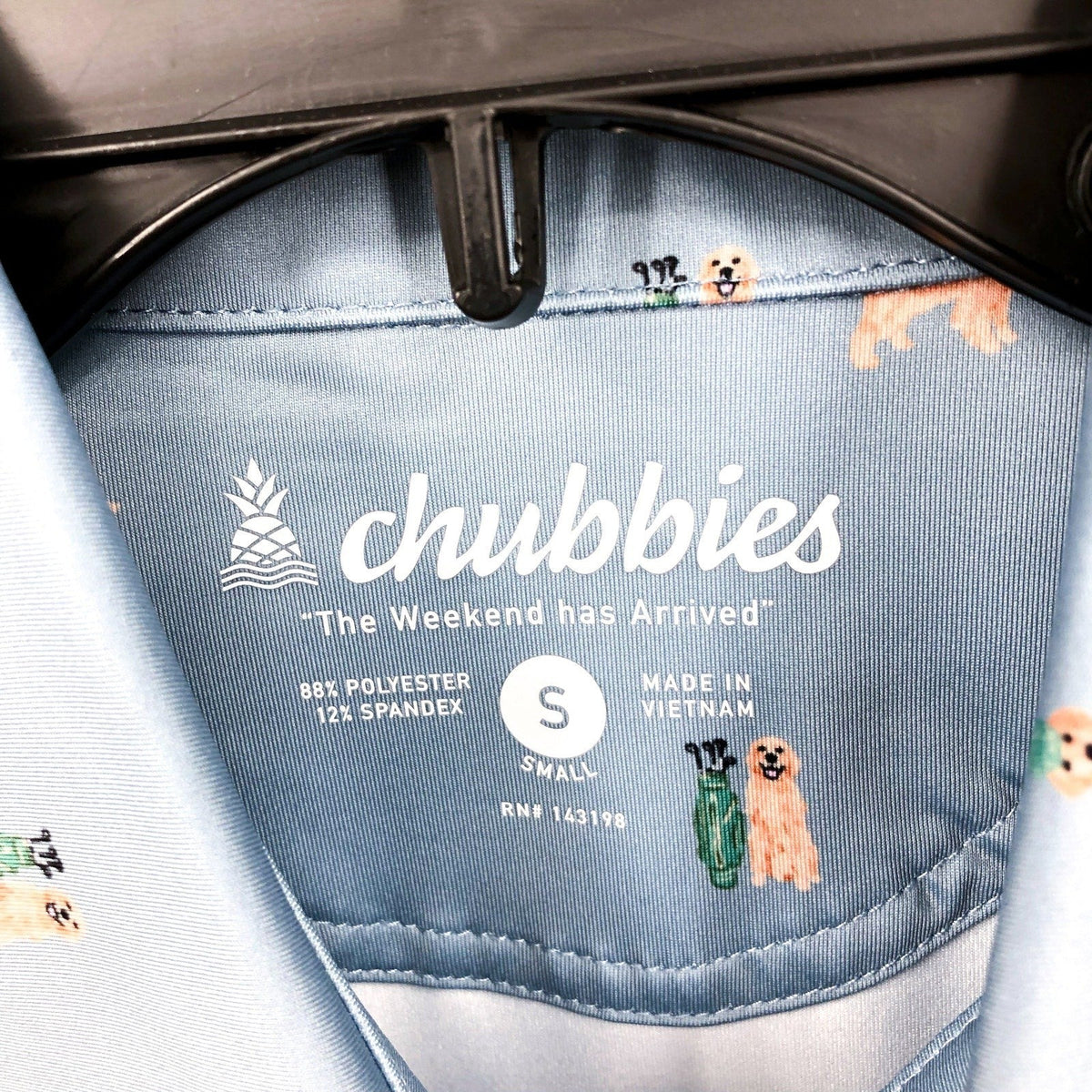 CHUBBIES Mens Performance Polo Small Light Blue Barkin' Up The Wrong Tree NWT