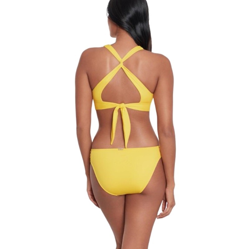 LAUREN RALPH LAUREN Shirred Hipster Bikini Bottom Size 12 Yellow Beach Club NWT