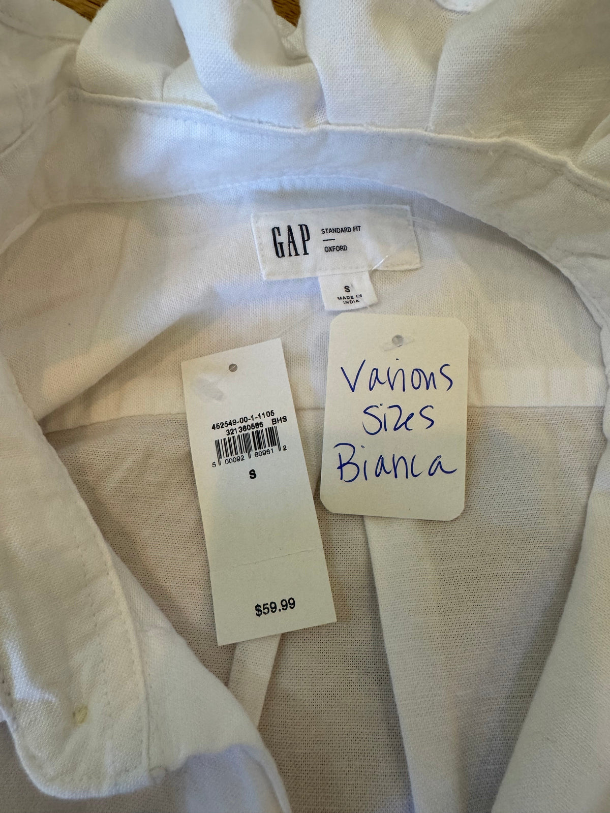 Bianca - White - Brand New Gap Upcycled Men's shirt with Ruffle Collar