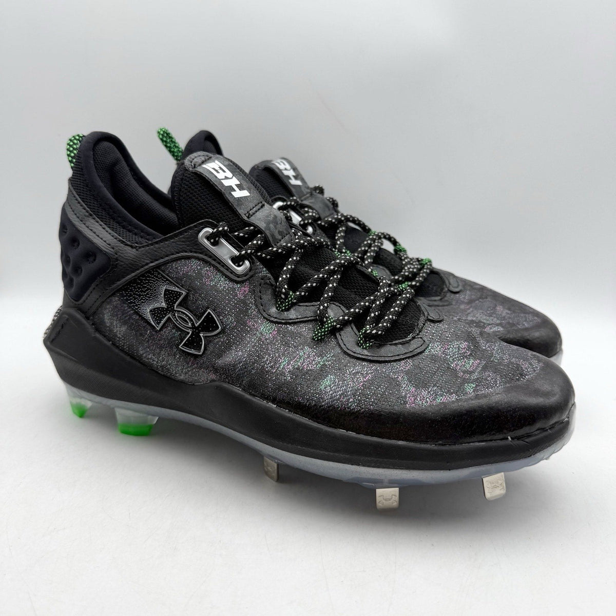 Under Armour Mens Harper 8 Low ST Metal Baseball Cleats Size 12 Black Green NWOB