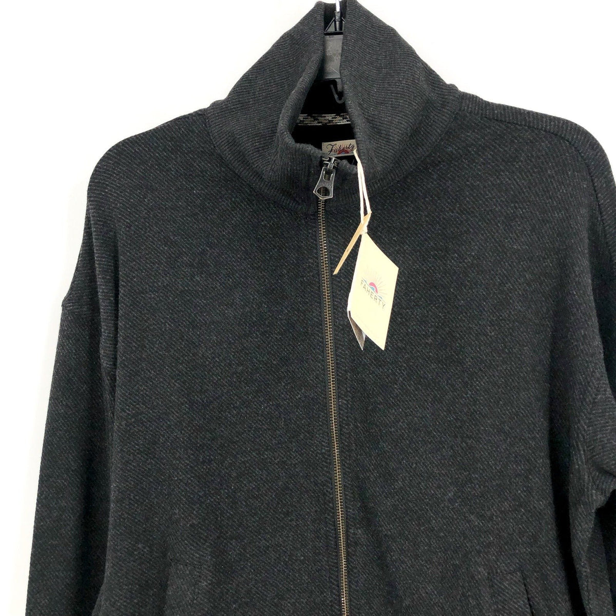 FAHERTY Legend Lounge Full Zip Sweatshirt Medium Heathered Black Twill NWT