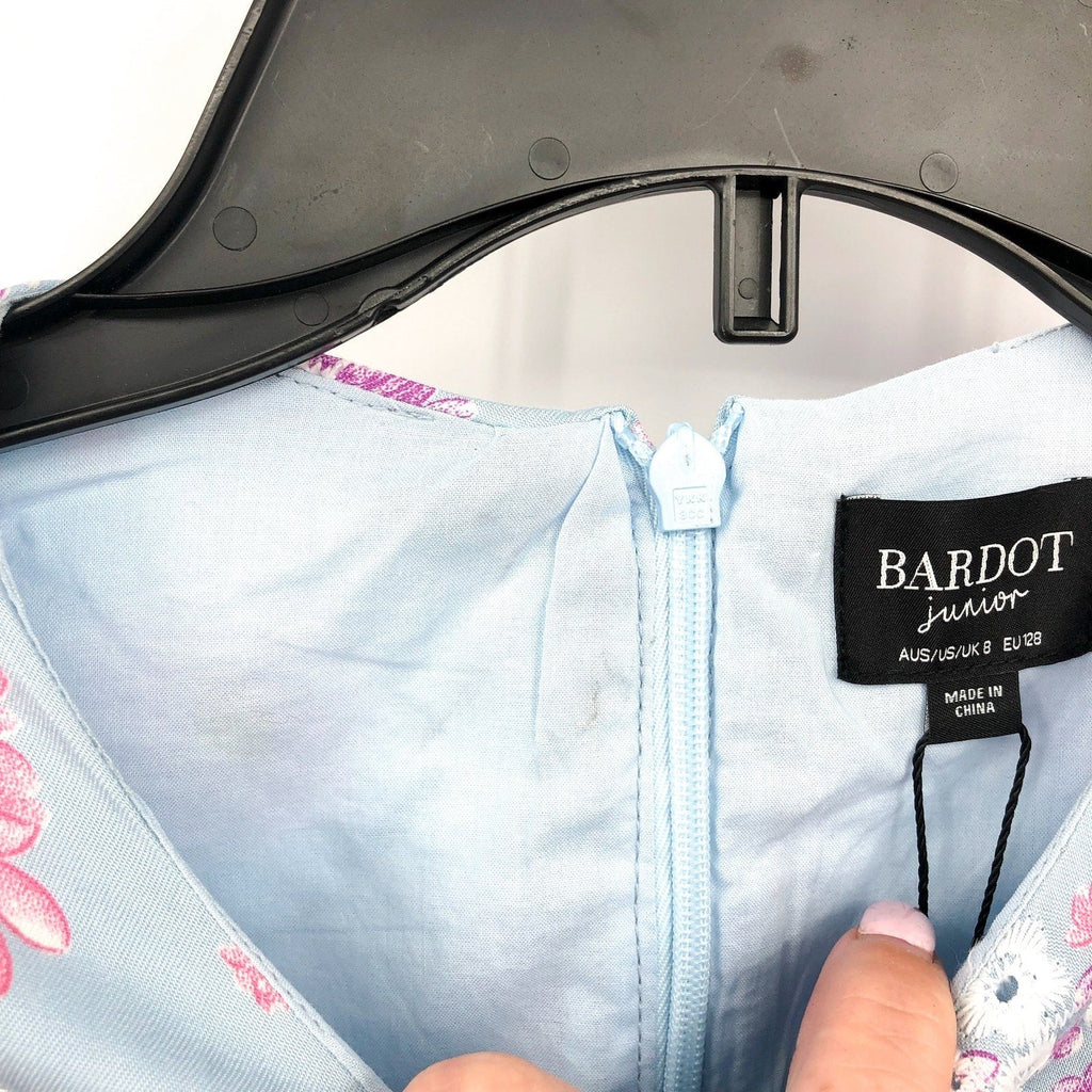 BARDOT Girls Ella Broderie Dress Size 8 Blue Floral Size Long Sleeve NWT