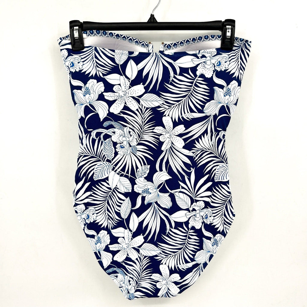 TOMMY BAHAMA Island Cays Bandeau One-Piece Swimsuit Size 14 Blue Blooms NWT