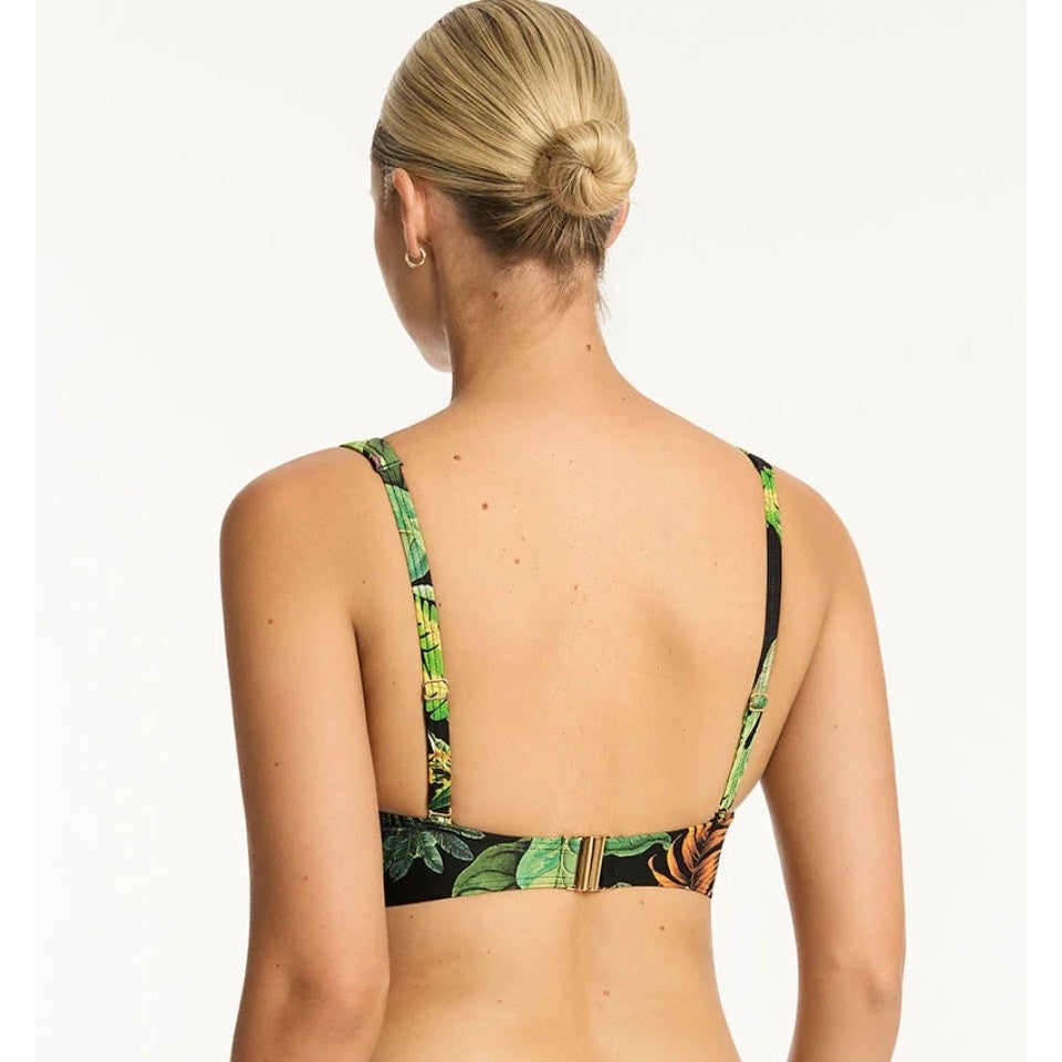 SEA LEVEL SWIM Lotus Cross Front Multi-fit Bikini Set Size 6 Black Green NWT