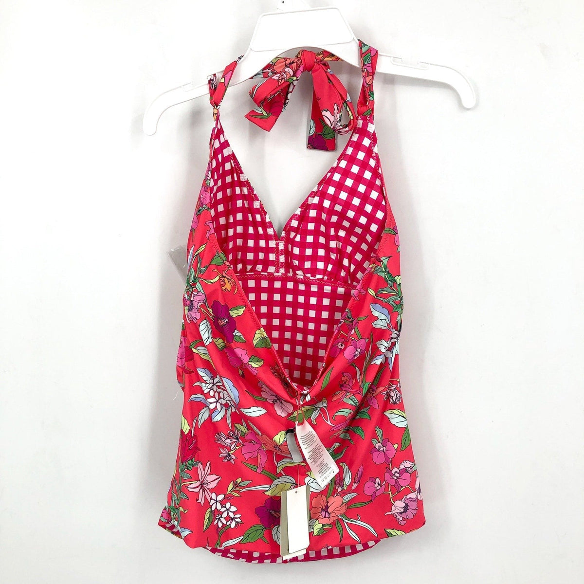 TOMMY BAHAMA Summer Floral Reversible Tankini Top Small Pink Gingham NWT