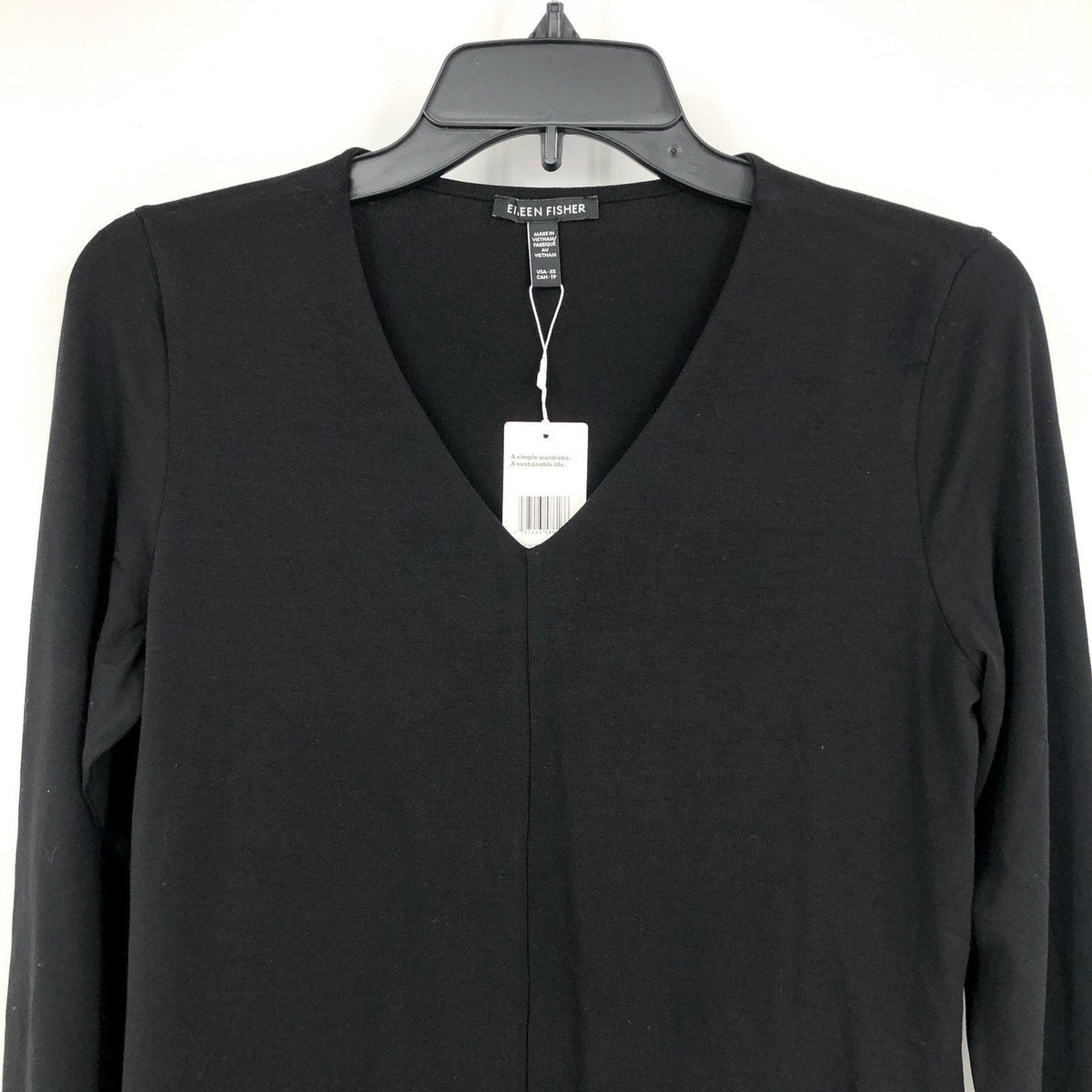 EILEEN FISHER Women's Fine Jersey Long Sleeve V-Neck Top XS Black Slim Fit NWT