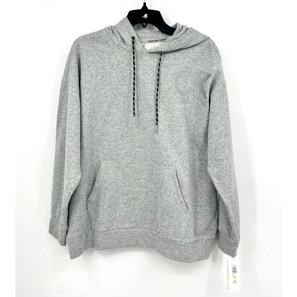 CALVIN KLEIN Women's Logo Hoodie Medium Pearl Grey Pullover Sweatshirt NWT