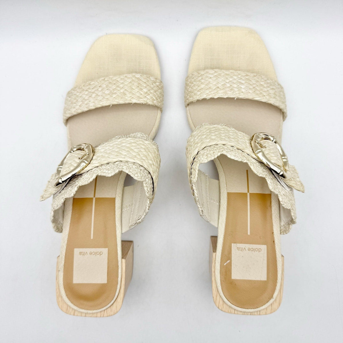 Dolce Vita Womens Zophy Heeled Sandals Size 9.5 Ivory Cream Raffia NWOB