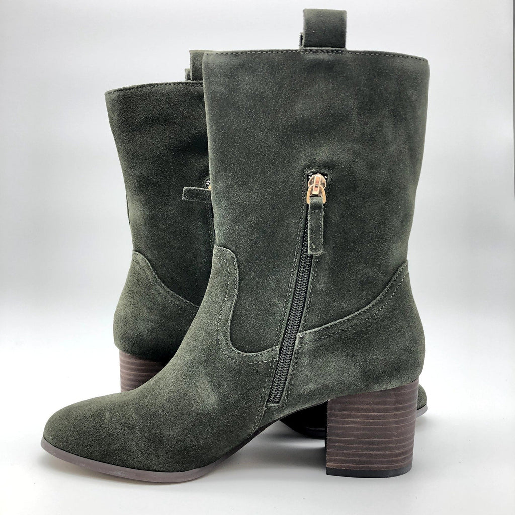 Violet & Red Womens Jarah Western Boots Size 8 Green Suede Mid Calf NWOB