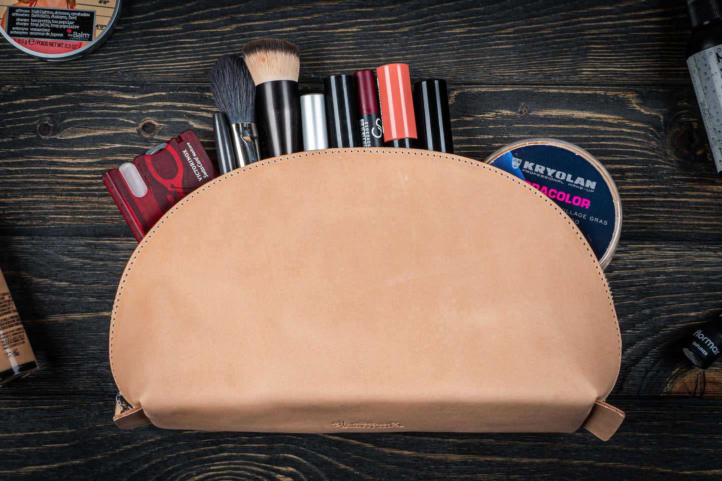 Leather Lunar Makeup / Toiletry Bag - Undyed Leather