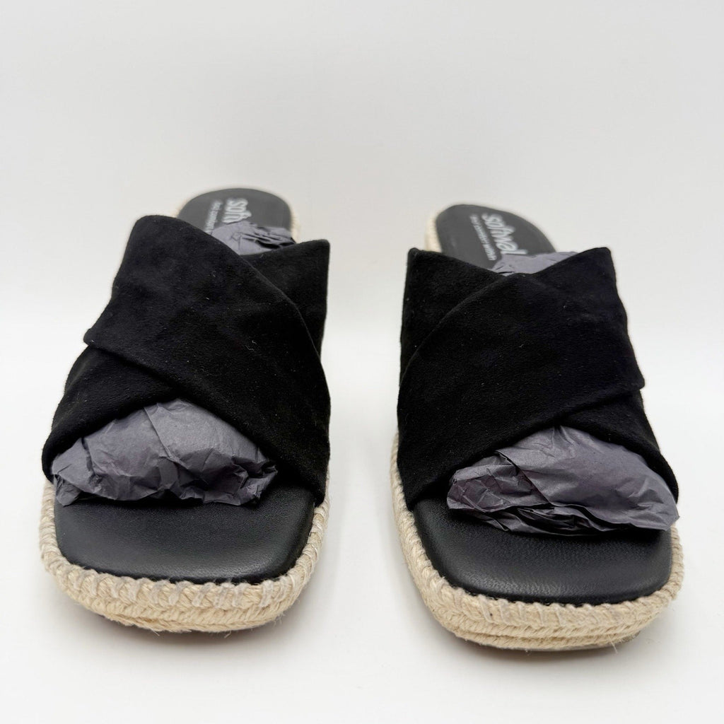 Softwalk Womens Hastings Wedge Sandals Size 7 WIDE Black Suede NIB