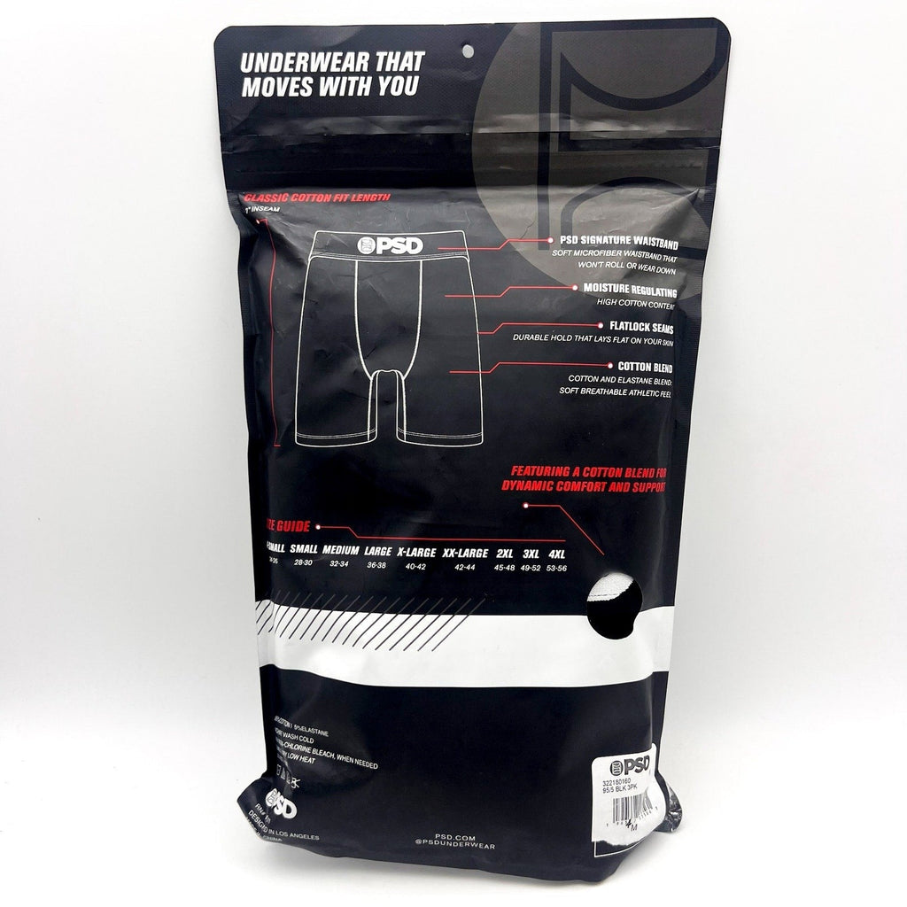 PSD Men's 3 Pack Classic Cotton Stretch Boxer Briefs Medium Black NWT