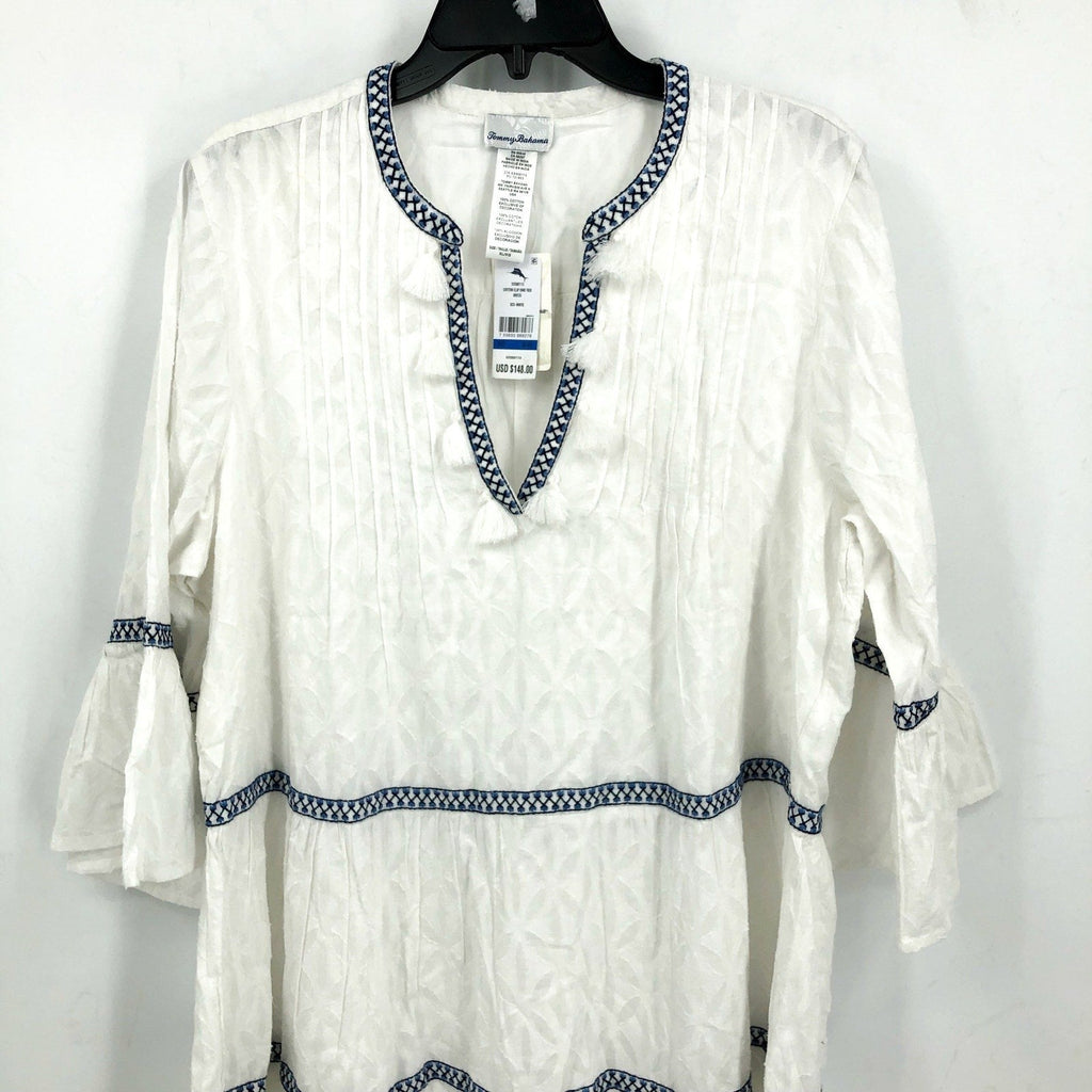 TOMMY BAHAMA Cotton Clip Embroidered Tier Coverup Dress XL White Jacquard NWT