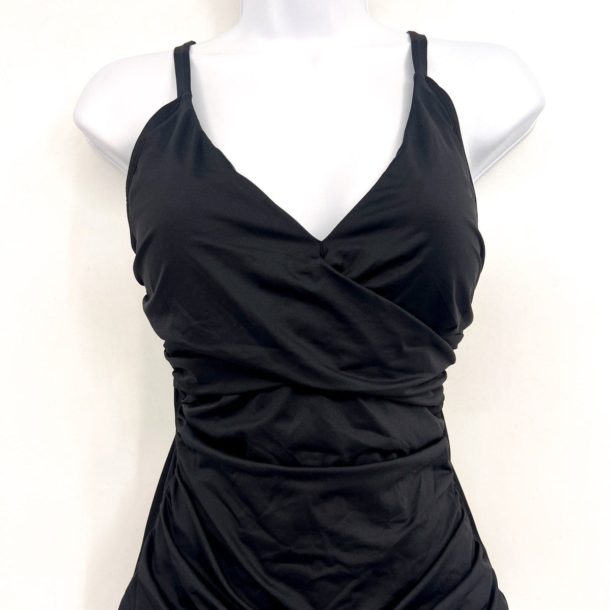 TOMMY BAHAMA Pearl V-Neck One Piece Swimsuit Size 6 Black Solid Cross Front NWT
