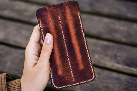 Leather Double Fountain Pen Case / Pen Sleeve - Crazy Horse Orange