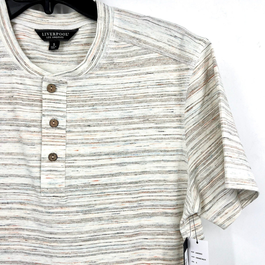 LIVERPOOL Men's Short Sleeve Henley Top Small Cream Space Dyed NWT