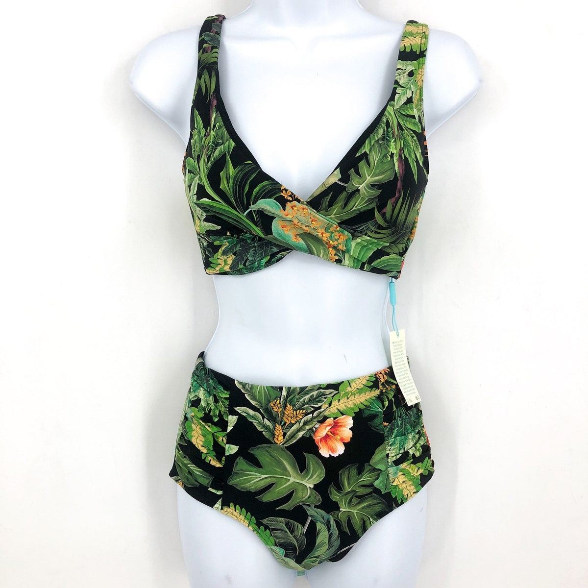 SEA LEVEL SWIM Lotus Cross Front Multi-fit Bikini Set Size 6 Black Green NWT