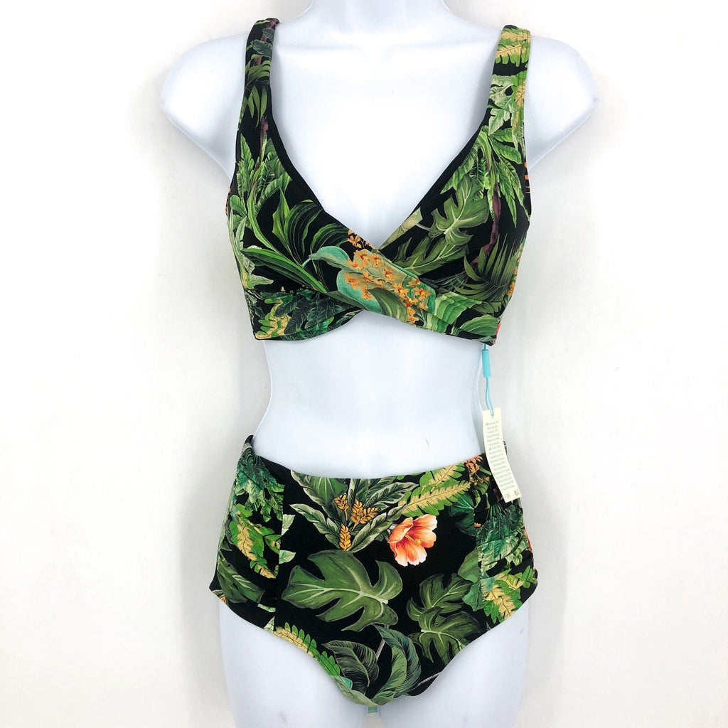 SEA LEVEL SWIM Lotus Cross Front Multi-fit Bikini Set Size 6 Black Green NWT