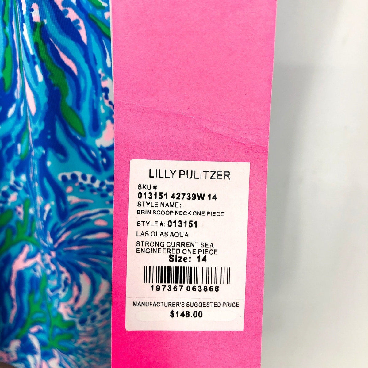 LILLY PULITZER Brin Scoopneck One-Piece Swimsuit Size 14 Blue Las Olas Aqua NWT