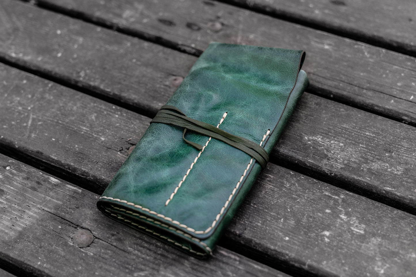 Personalized Leather Pen Roll - Rustic Green