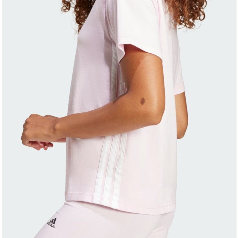 ADIDAS Women's Essentials 3-Stripes Cotton Tee XS Pink White Short Sleeve NWT