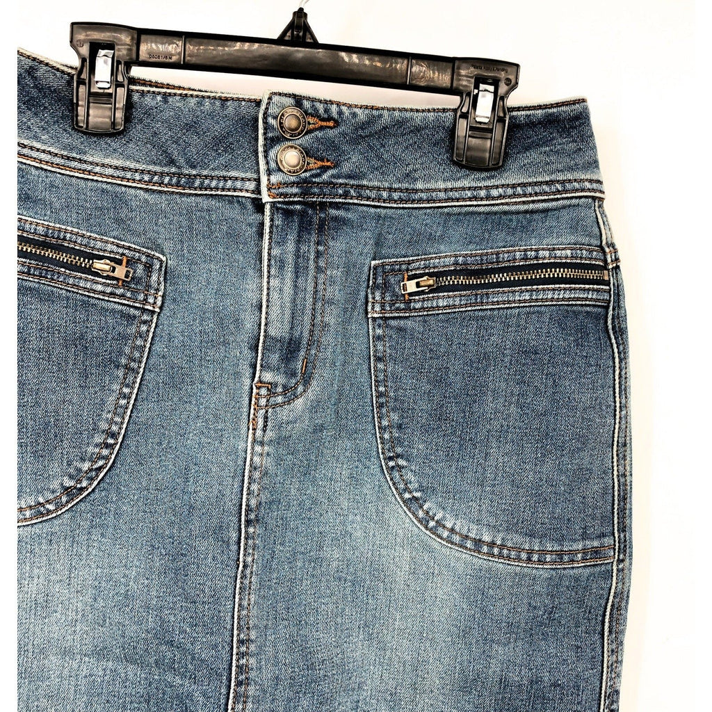 PRANA Women's Broadway Denim Pencil Skirt Size 0 True Blue Organic Stretch NWT