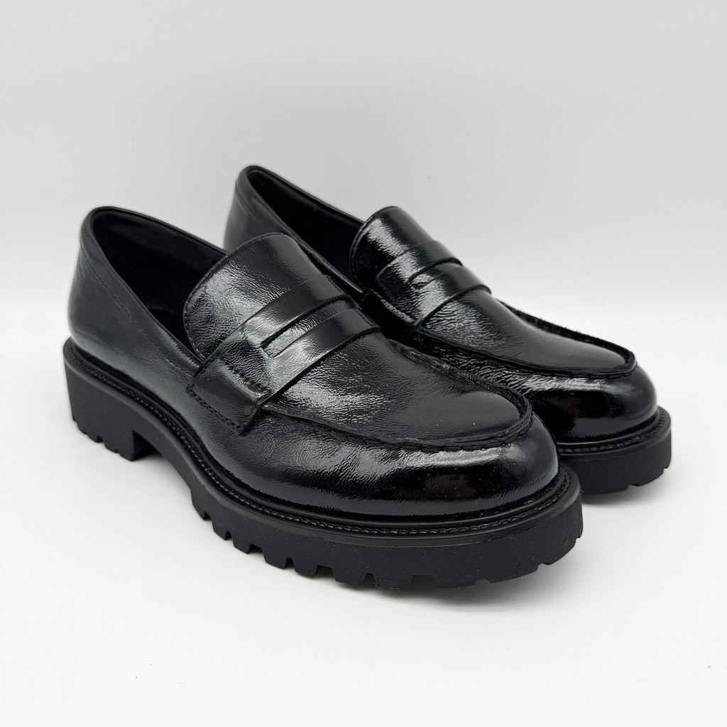 Vagabond Women Kenova Penny Loafers EU 38 US 8 Black Crinkle Leather NIB