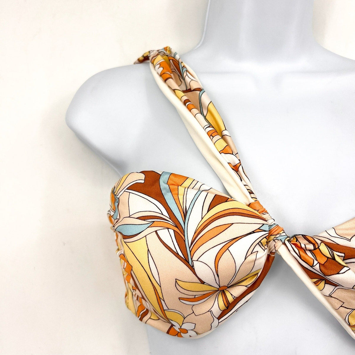 L*Space Womens Mick Bikini Top XL Yellow Mod Print Floral One Shoulder NWOT