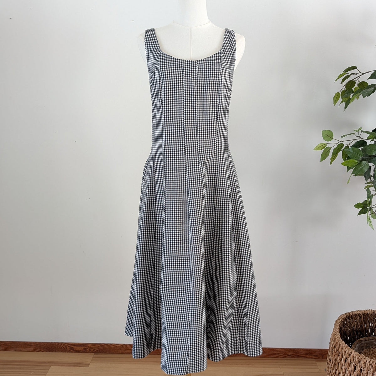 Gingham Plaid Midi Dress -6/S