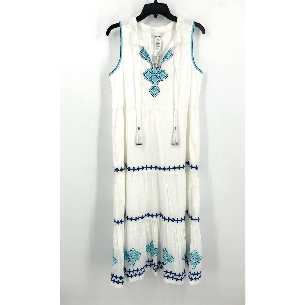 TOMMY BAHAMA Shell Beach Tiered Maxi Dress Small White Embroidered Cover-Up NWT