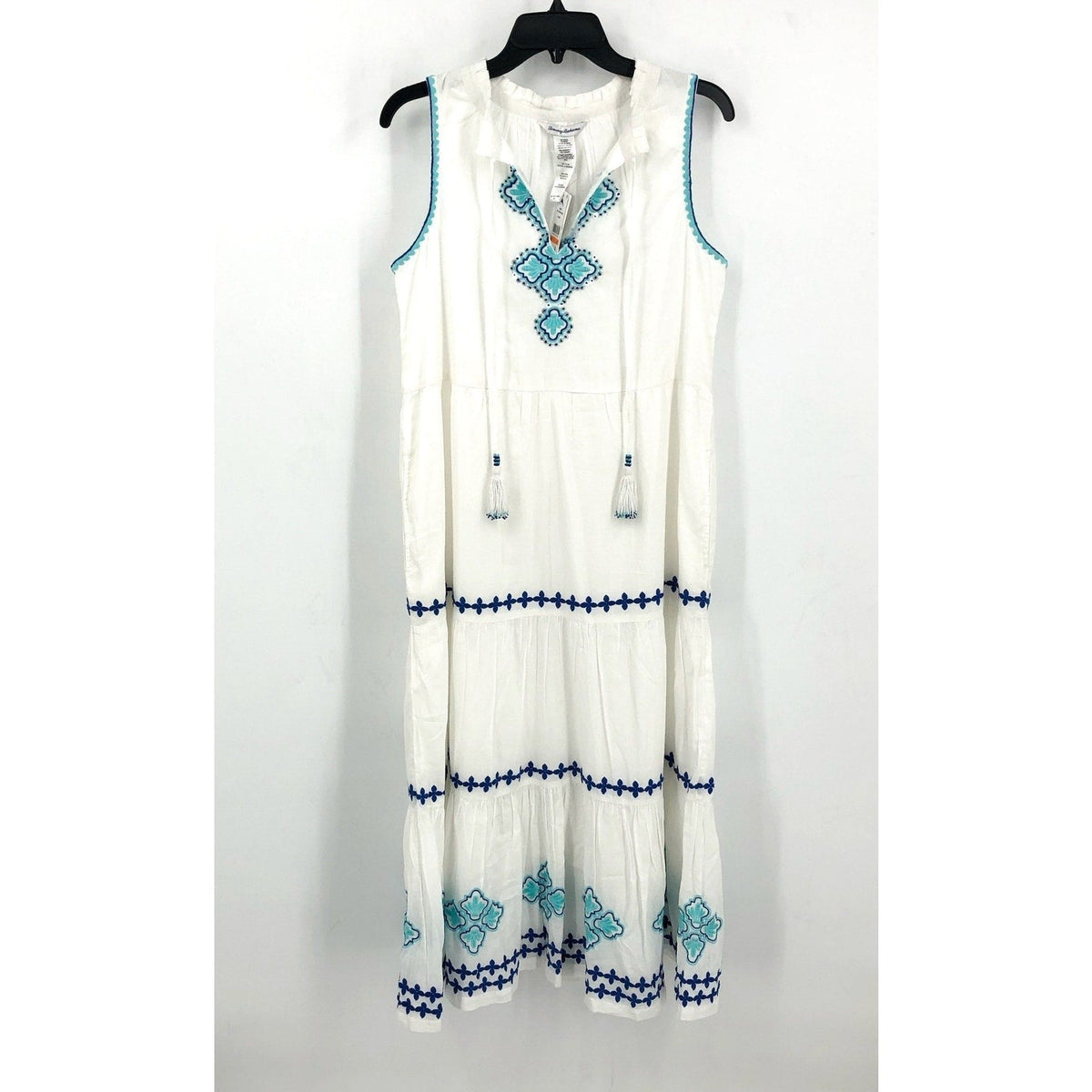 TOMMY BAHAMA Shell Beach Tiered Maxi Dress Small White Embroidered Cover-Up NWT