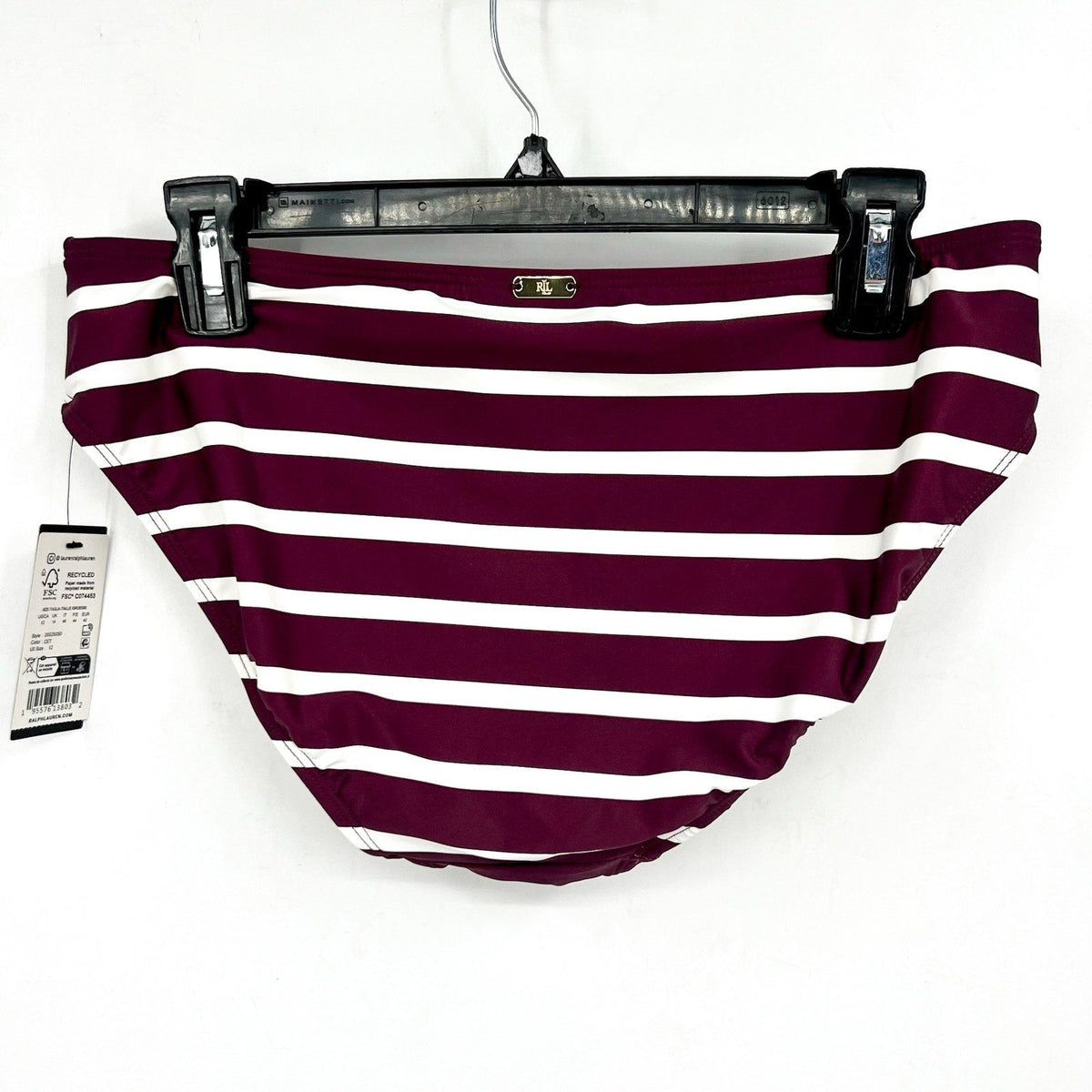 LAUREN RALPH LAUREN Womens Lago Stripe Hipster Bikini Bottom Size 12 Red NWT