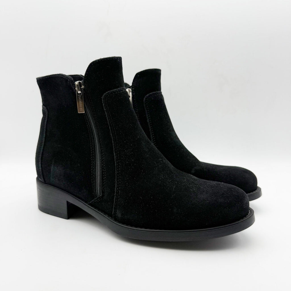 La Canadienne Womens Saria Booties Size 6.5 Black Suede Waterproof Dual Zip NWOB