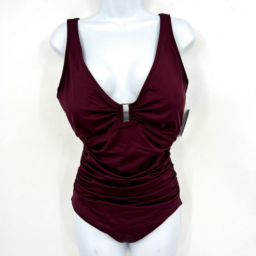 LAUREN RALPH LAUREN Beach Club One-Piece Swimsuit Size 16 Claret Red Ring NWT