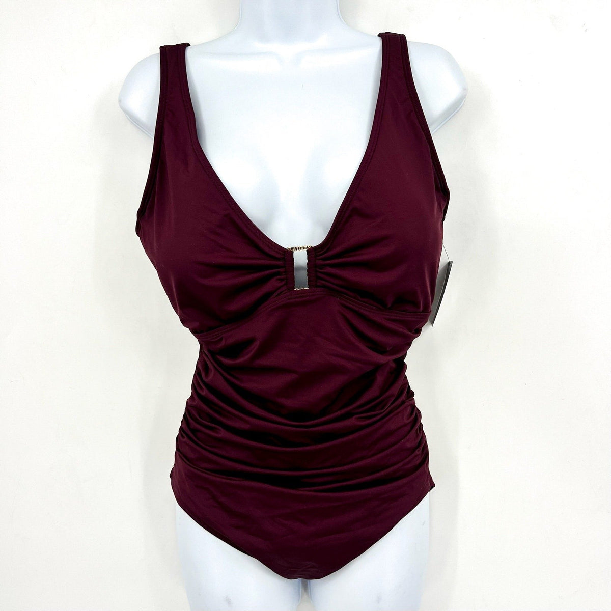 LAUREN RALPH LAUREN Beach Club One-Piece Swimsuit Size 16 Claret Red Ring NWT