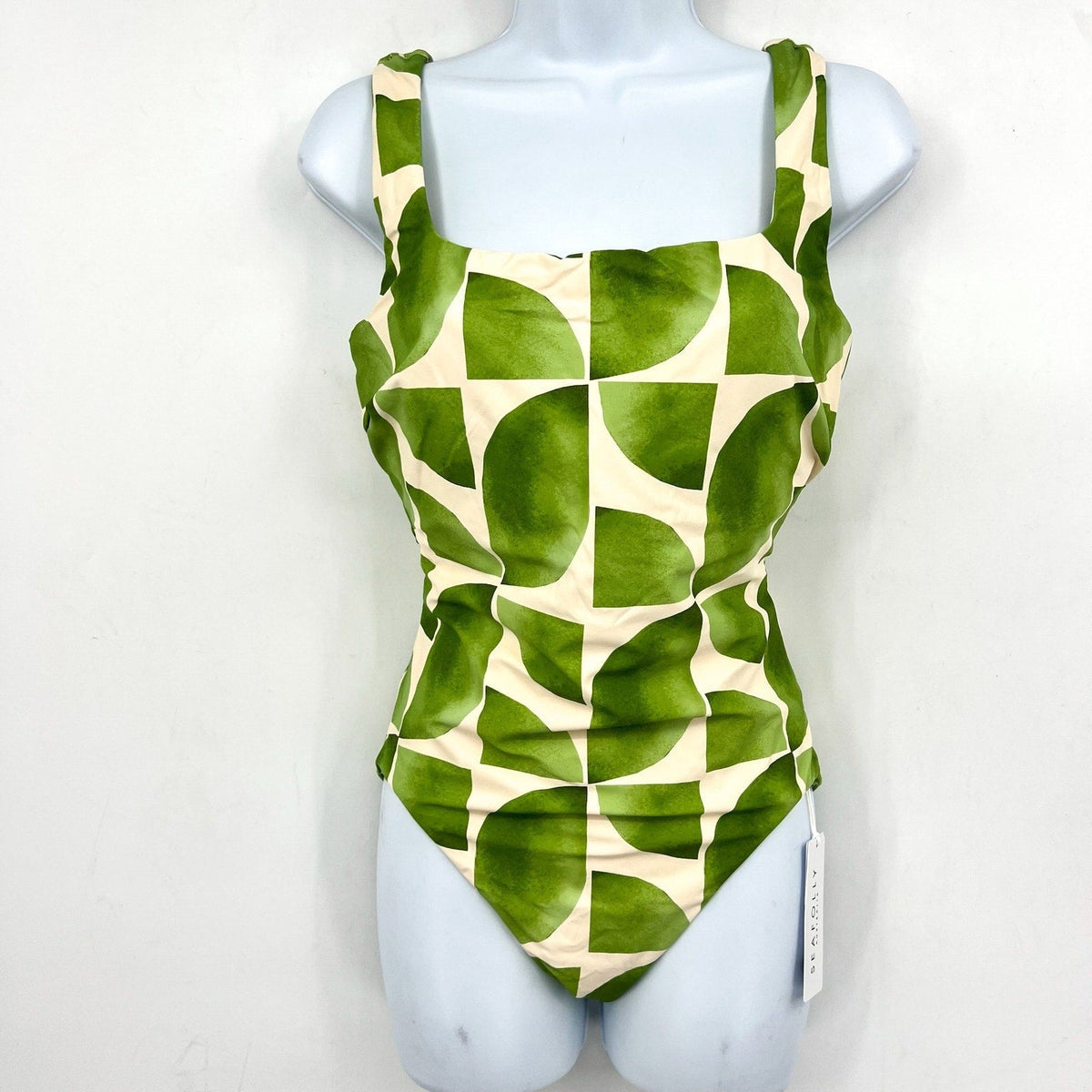 Seafolly Women's Sunray One Piece Swimsuit Size 12 DD Sage Green Geometric NWT