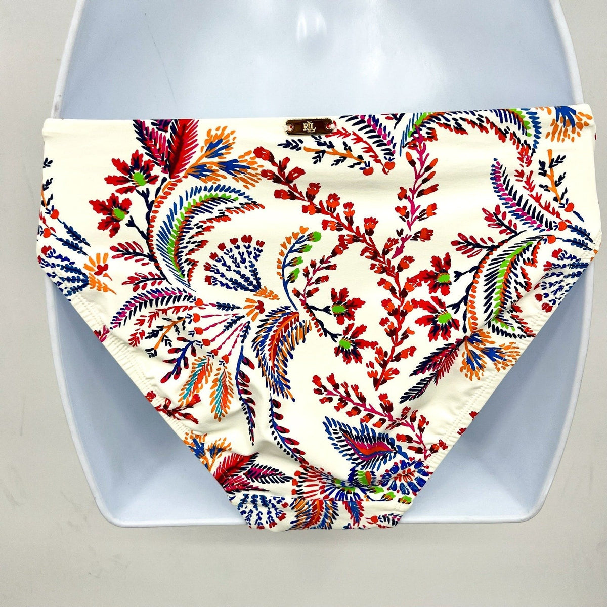 LAUREN RALPH LAUREN Fleurette Hipster Bikini Bottom Size 8 White Twist Side NWT