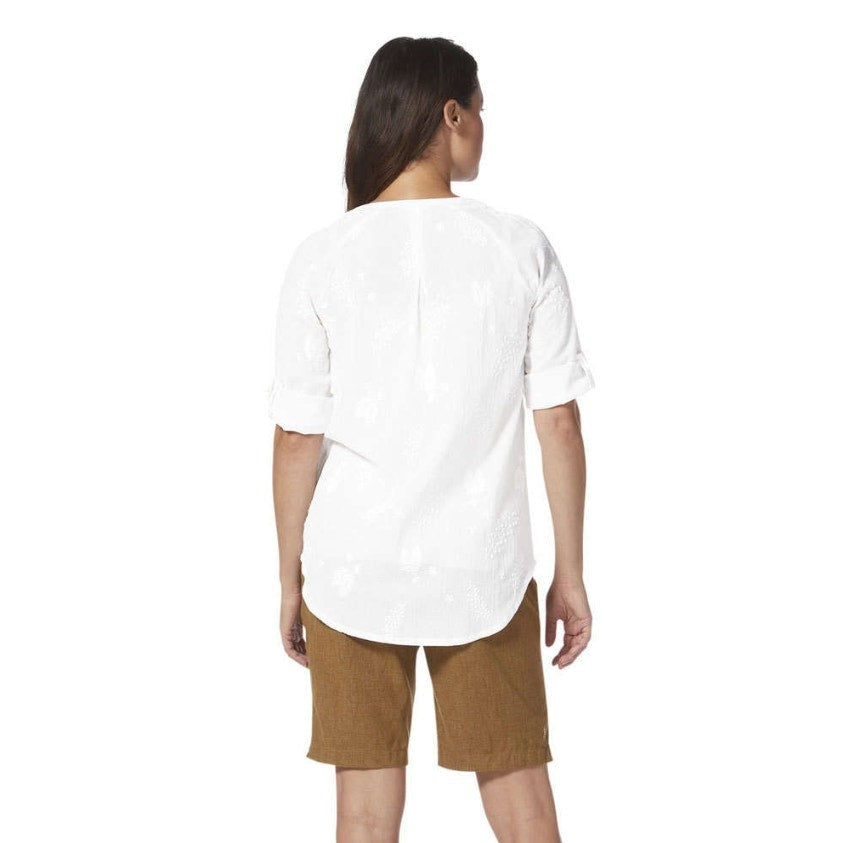 ROYAL ROBBINS Women's Oasis Tunic II Top Small White Embroidered 3/4 Sleeve NWT