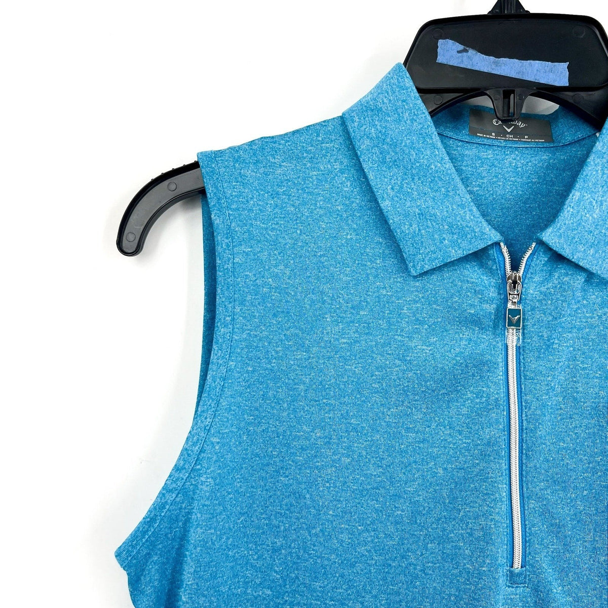 CALLAWAY Womens Polo Shirt Small Vivid Blue Heather 1/4 Zip Sleeveless NWT