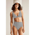 SEA LEVEL SWIM Amalfi Longline Top Bottom Bikini Size 6 Black White Striped NWT